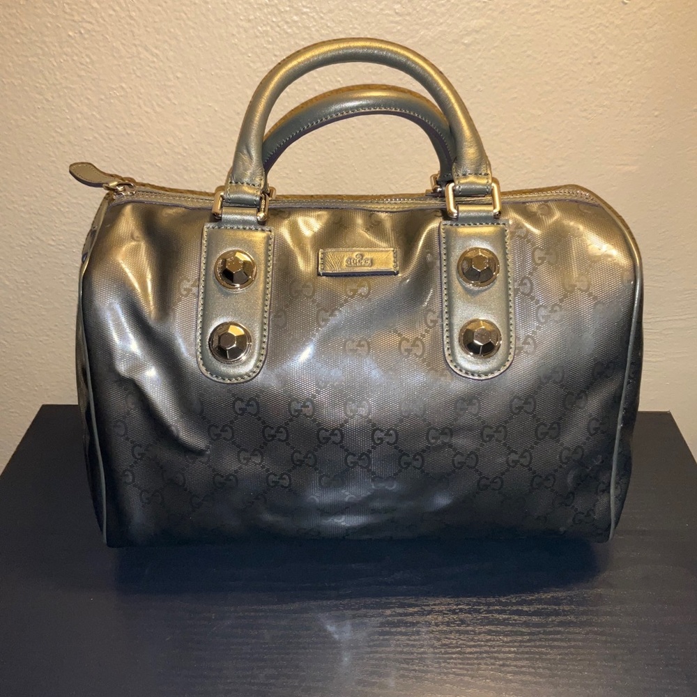 Gucci Joy Boston Gg imprime bag olive green leather trim and monogram canvas